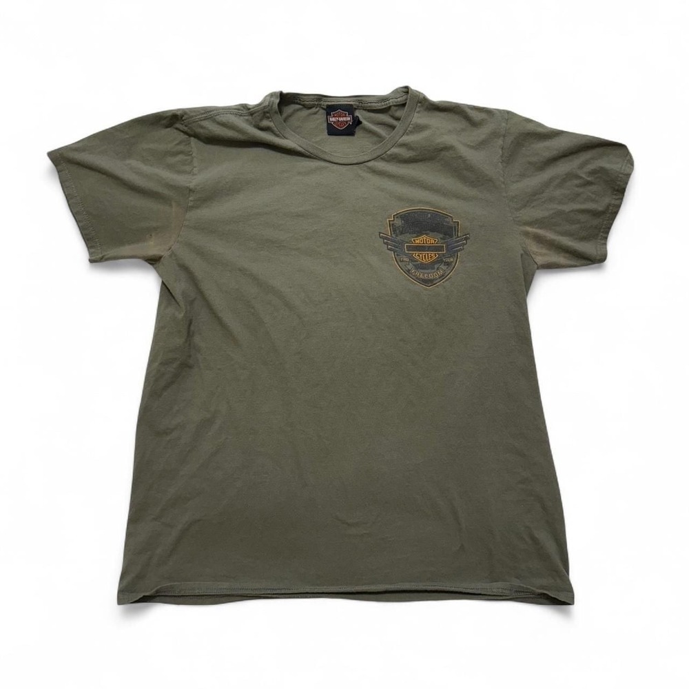 Harley-Davidson Khaki Green Graphic T-Shirt, Springfield IL Dealer - Men's L